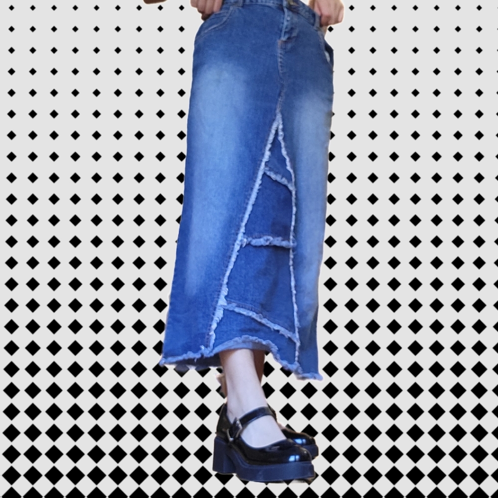 Vintage Willi Smith Size 4 Patchwork Denim Maxi Skirt